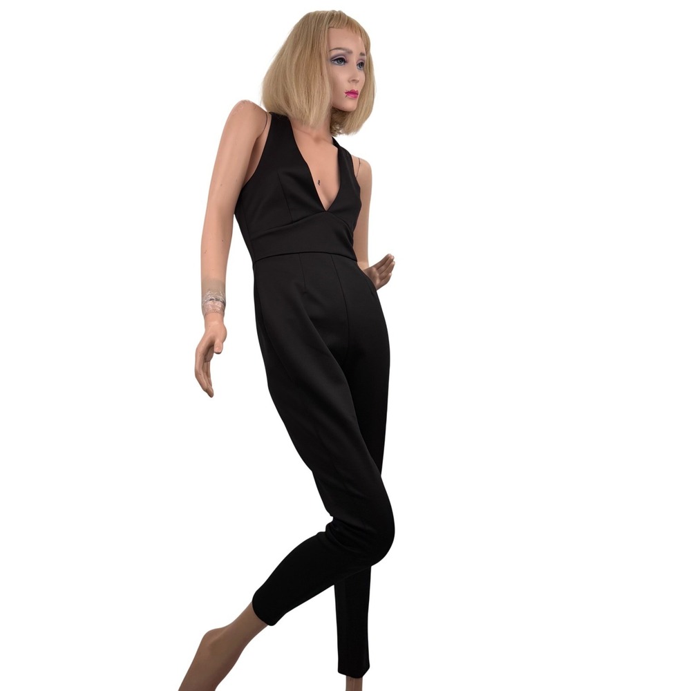 Asos Black Plunging V-Neck Jumpsuit‎ Strappy Back Tapered Leg Quiet Luxury Small